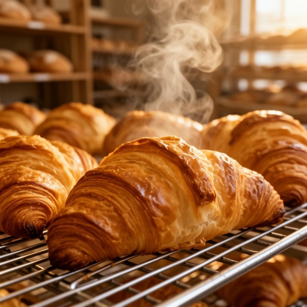Świeże croissanty na stojaku