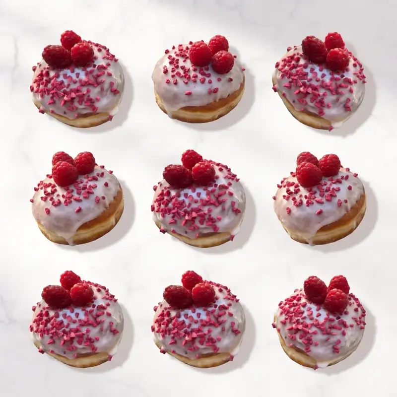Dziewięć pączków z patissierem i maliną
