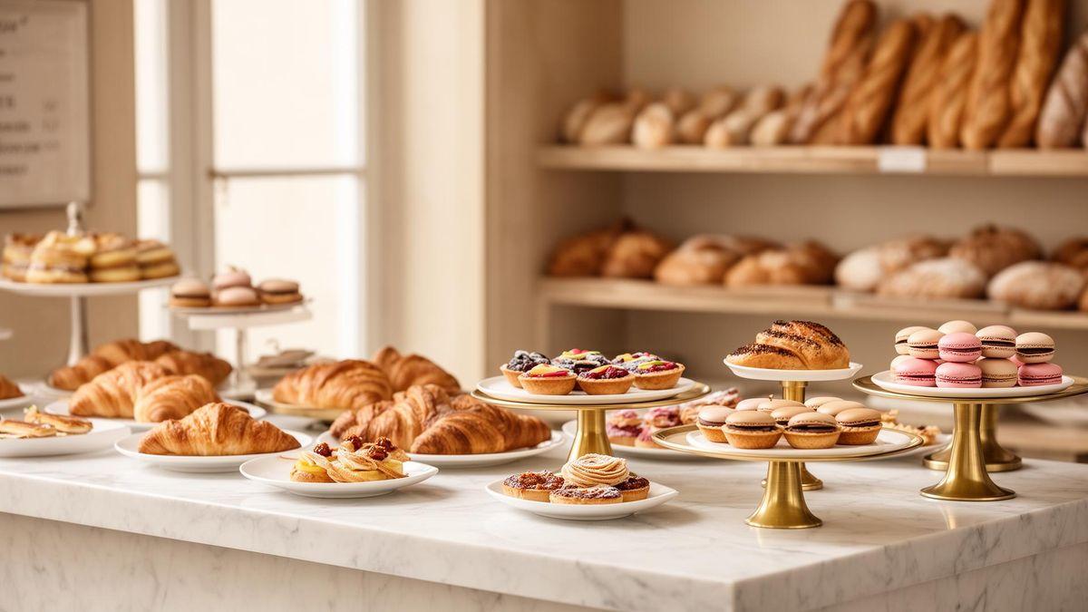 Marmurowa lada Pracowni Cukierniczej Kania z croissantami, tartaletkami i makaronikami — Lublin