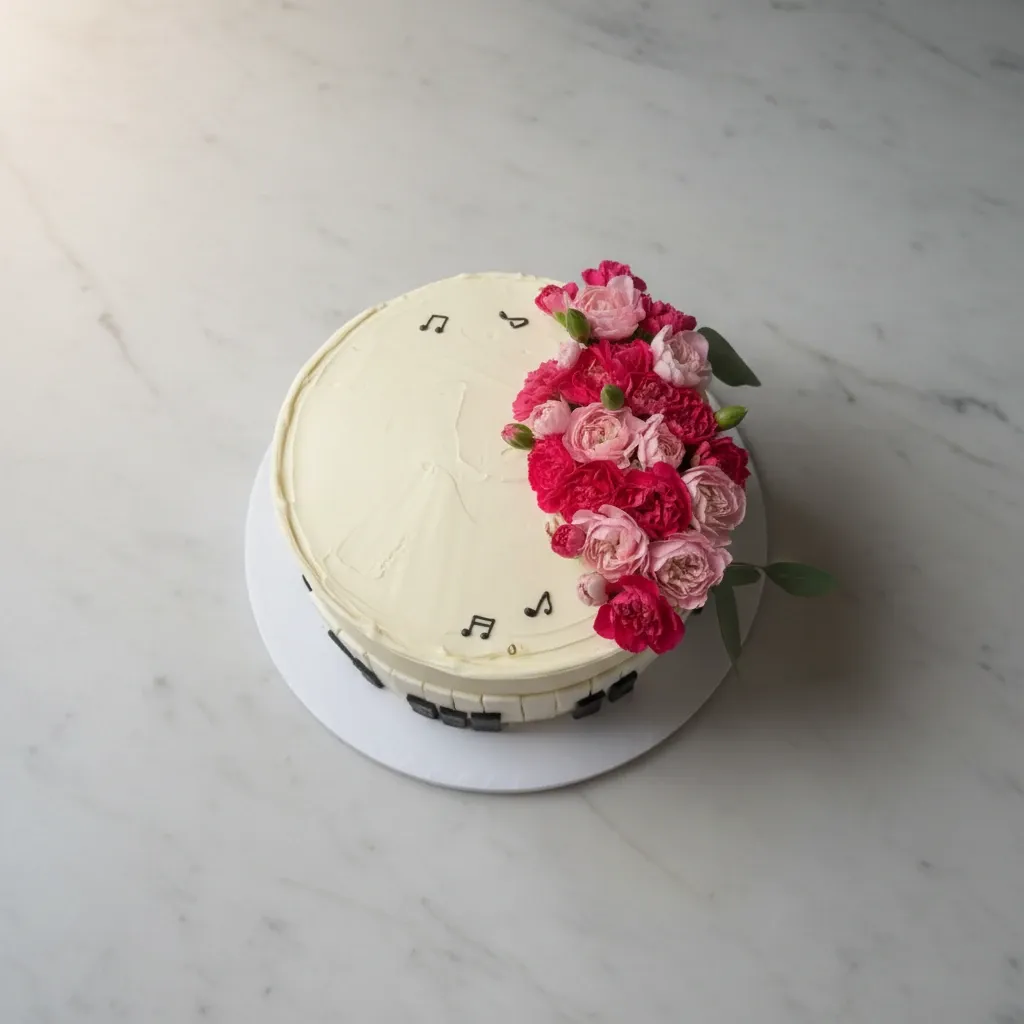Tort pianino — widok z góry